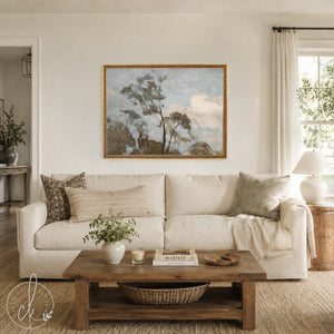 Framed Landscape Art | Vintage Tree Painting in Ornate Gold Frame | Large Canvas Wall Art | N76
