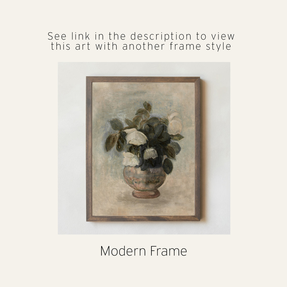 White Rose Bouquet Painting | Vintage Framed Canvas Wall Art | N80