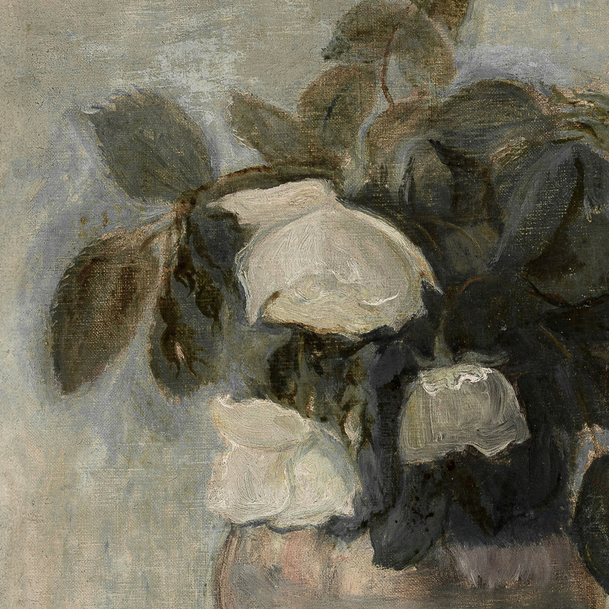 White Rose Bouquet Painting | Vintage Framed Canvas Wall Art | N80