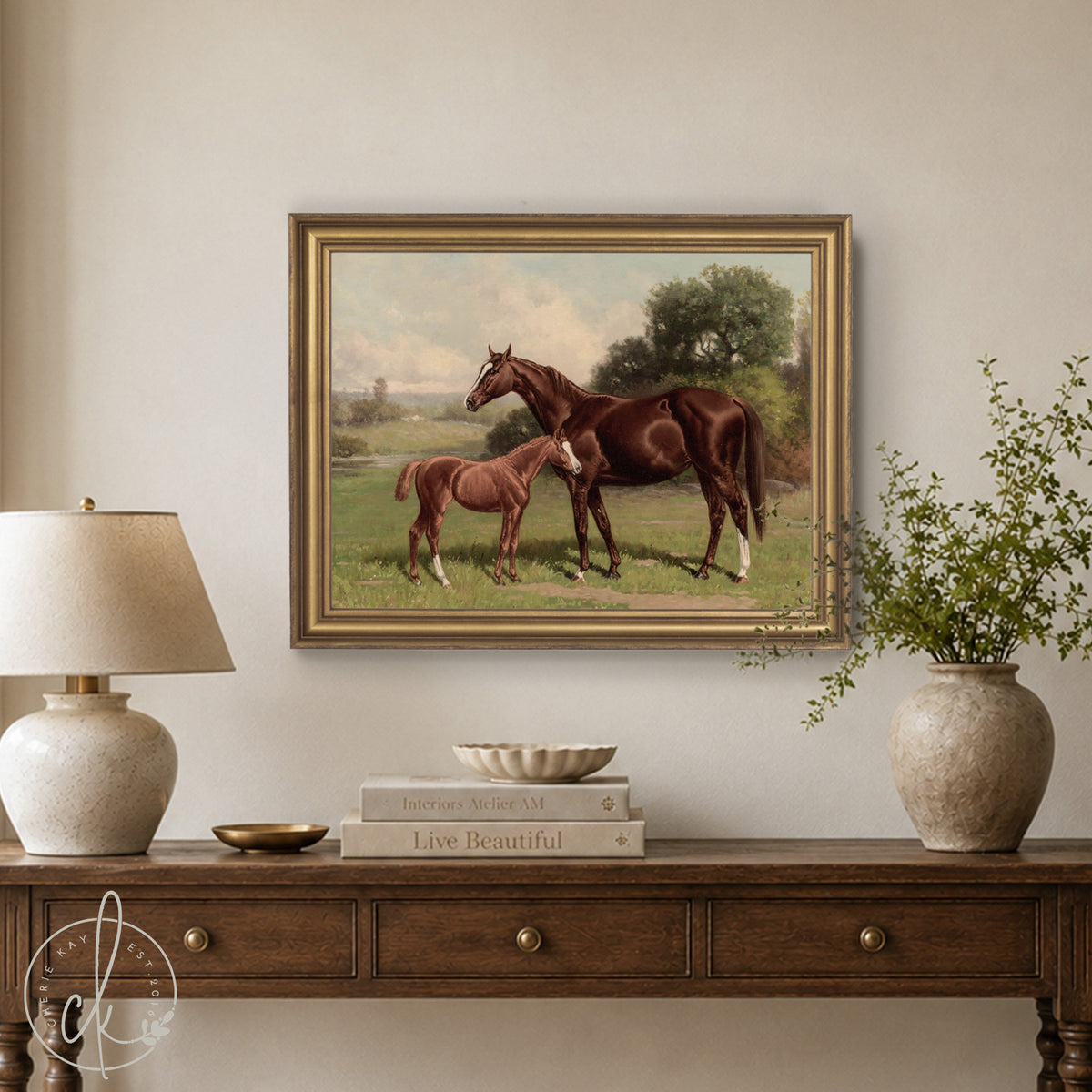 Framed Horse Wall Art | Large Nursery Animal Prints | Vintage Horse Art | N82