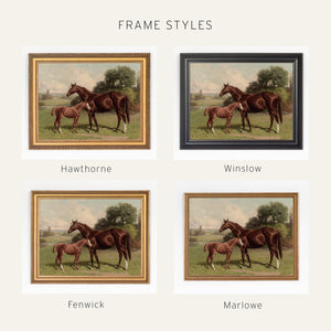 Framed Horse Wall Art | Large Nursery Animal Prints | Vintage Horse Art | N82