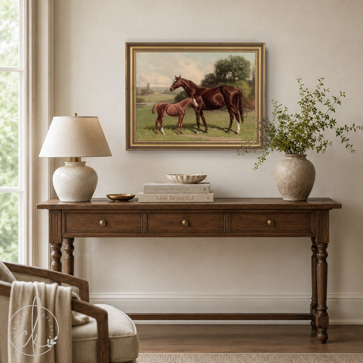 Framed Horse Wall Art | Large Nursery Animal Prints | Vintage Horse Art | N82
