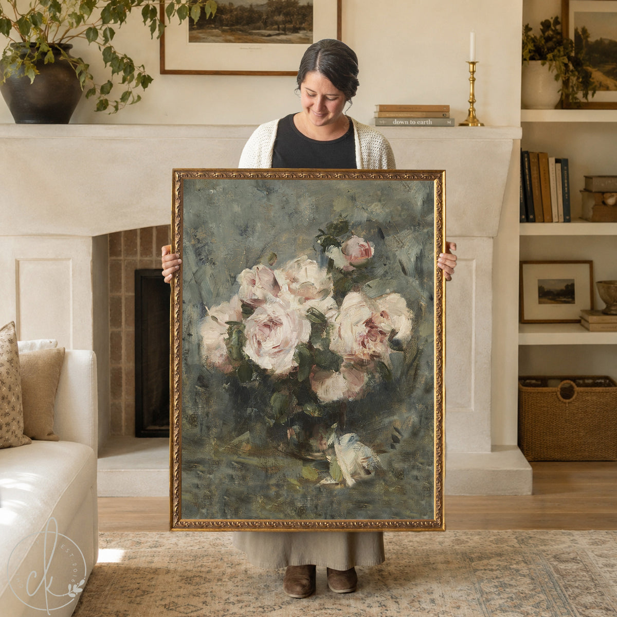 Impressionist Floral Painting | Framed Rose Bouquet Canvas Wall Art | N84