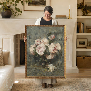 Impressionist Floral Painting | Framed Rose Bouquet Canvas Wall Art | N84