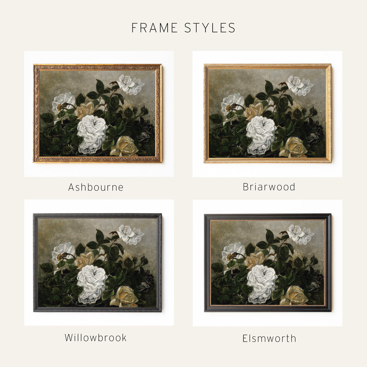 Vintage Floral Artwork | Antique Gold Framed Canvas Art | N89