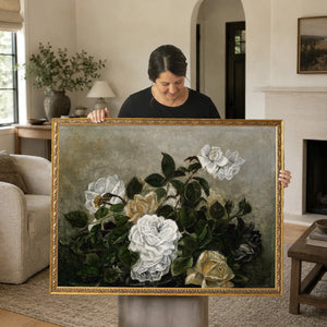 Vintage Floral Artwork | Antique Gold Framed Canvas Art | N89