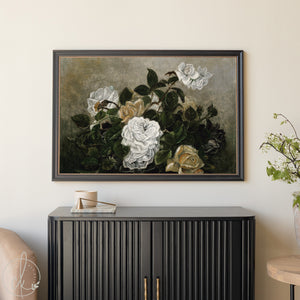 Vintage Floral Artwork | Antique Gold Framed Canvas Art | N89