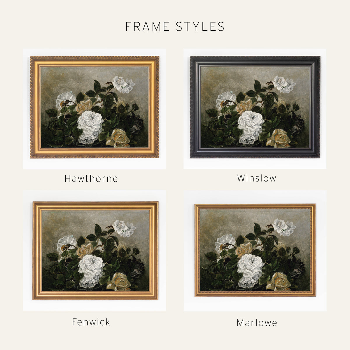 Vintage Floral Artwork | Antique Gold Framed Canvas Art | N89