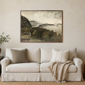 Framed Mountain Wall Art | Moody Landscape Canvas Print | Wood Frame Nature Decor | N91