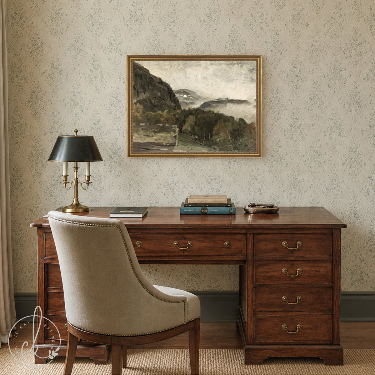 Mountain Landscape Painting | Large Framed Wall Art | Vintage Mountain Decor | N91