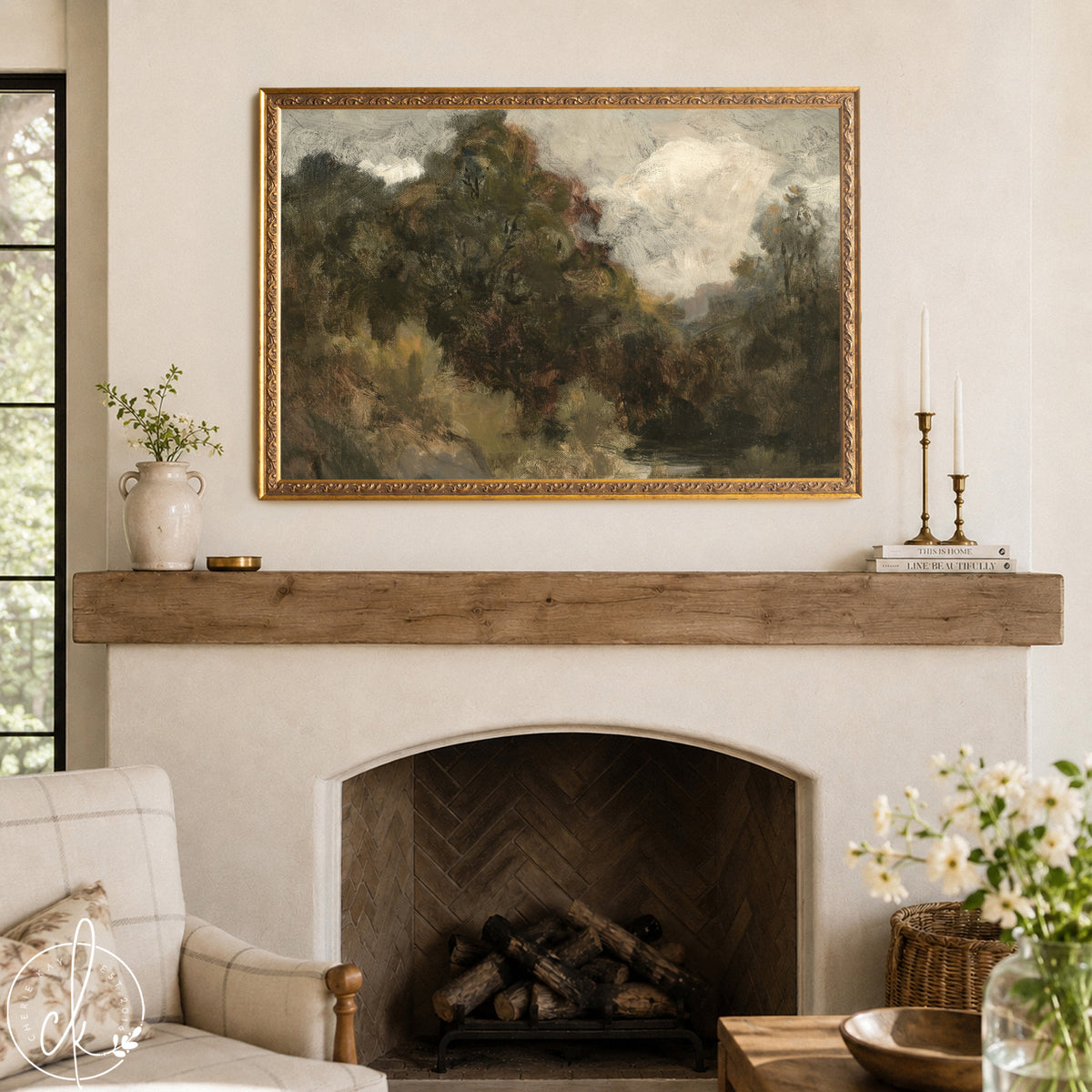 Impressionist Landscape Wall Art | Large Vintage Framed Landscape Painting | N92