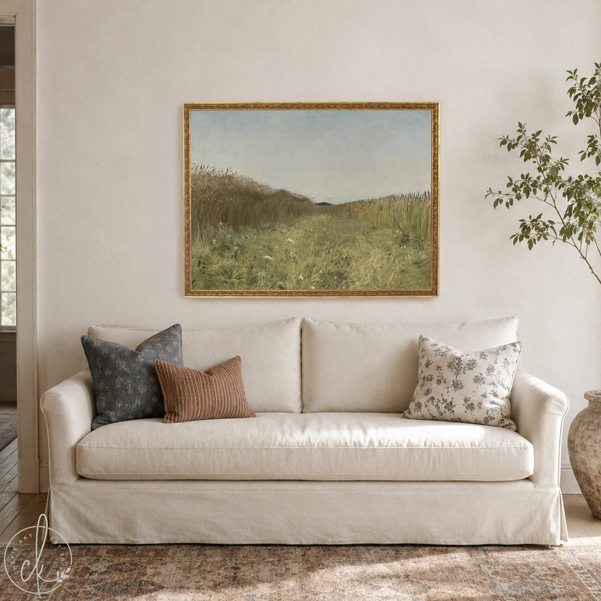 Framed Landscape Art | Countryside Meadow Painting | Large Nature Wall Decor | N95