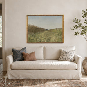 Framed Landscape Art | Countryside Meadow Painting | Large Nature Wall Decor | N95