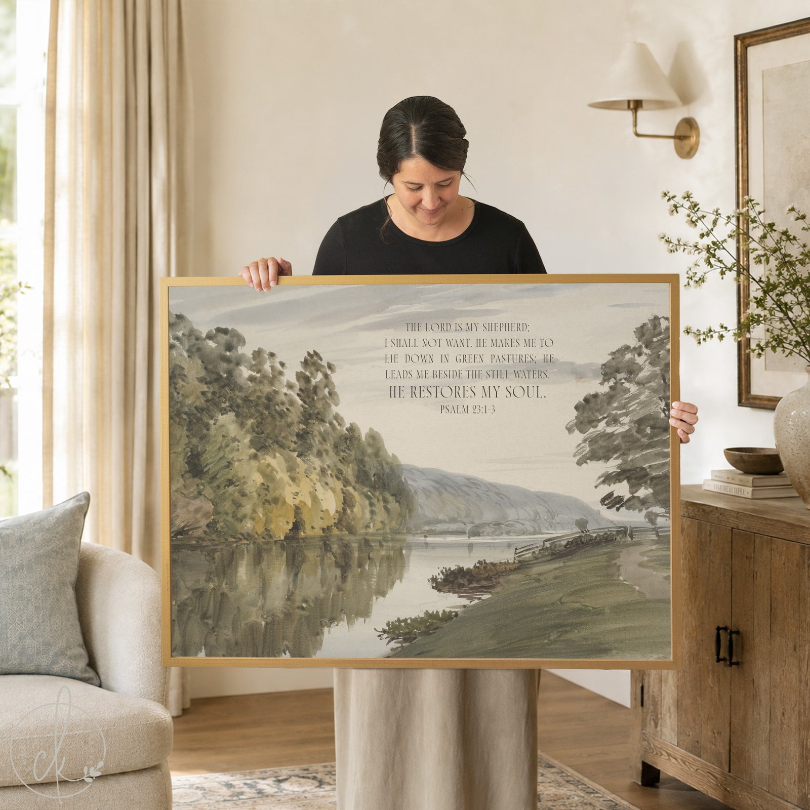 Psalm 23 wall art framed canvas landscape with scripture for Christian home decor