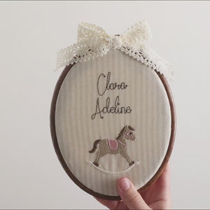 Unique Baby Gifts | Rocking Horse Nursery Decor | Personalized Embroidered Name Sign | E19