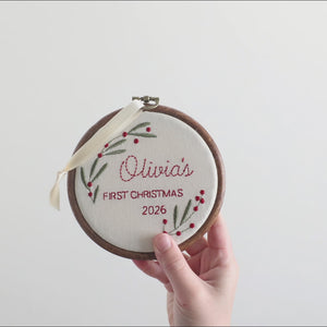 Personalized Christmas Ornament | Baby’s First Christmas Custom Name Sign | Embroidered Nursery Hoop | E26