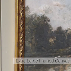 Large Tree Painting | Gold Frame Wall Art | Vintage Landscape Drawing | Neutral Canvas Painting | Home Decor for Living Room | N14