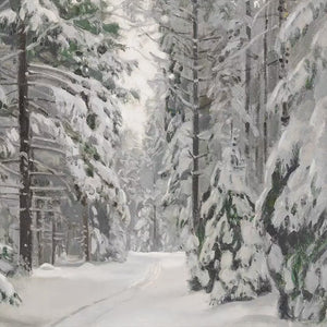 Snowy Winter Forest Painting | Canvas Tapestry | Christmas Wall Decor | Living Room Decor | Winter Pines Painting | T9