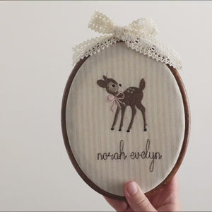 Woodland Nursery Decor | Personalized Fawn Embroidered Name Sign | Baby Girl Gifts | E20