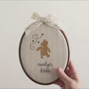 Pooh Bear Decor | Embroidered Baby Name Hoop with Bees | Personalized Nursery Sign and Newborn Gift | E16