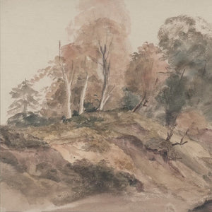 Trees On A Bank Vintage Painting | Wood Framed Canvas | Muted Trees Landscape Artwork | Vintage Watercolor Framed Painting | N116
