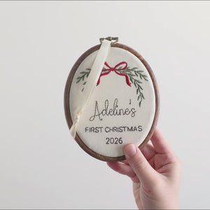 Newborn Christmas Gift | Baby’s First Christmas Custom Name Sign | Embroidered Hoop | E27