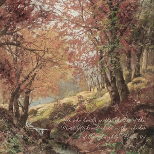 Fall Landscape Wall Art | Framed Wall Art | Fall Home Decor With Scripture | Autumn Trees Painting | Psalm 91:1 | W72