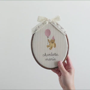 Winnie the Pooh Gift | Embroidered Girl Name Sign | Lace Bow Nursery Hoop | E12