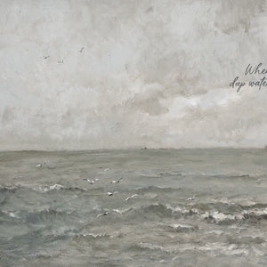When You Go Through Deep Waters, I Will Be With You | Framed Wall Art | Vintage Ocean Painting | Isaiah 43:2 | Christian Home Decor | W118