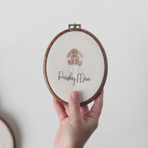 Personalized Birth Announcement | Embroidered Baby Name Hoop with Bunny | E4