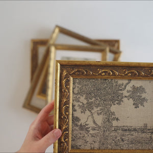 Vintage Framed Gallery Wall Set of 5 | Neutral Landscape Art Prints | Antique Gold Wall Decor | G17