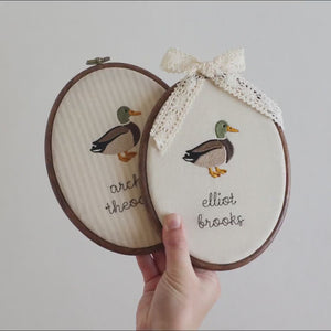 Duck Nursery Decor | Personalized Mallard Duck Embroidery Hoop | Baby Name Sign for Birth Announcement | E8