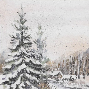 Winter Cabin Scene Painting | Framed Christmas Wall Art | Holiday Pine Tree Decor | Rustic Winter Landscape Print | N212