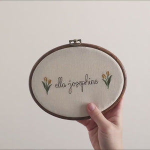 Newborn Keepsake | Tulip Embroidered Name Hoop | Personalized Baby Girl Gifts for the Nursery | E18