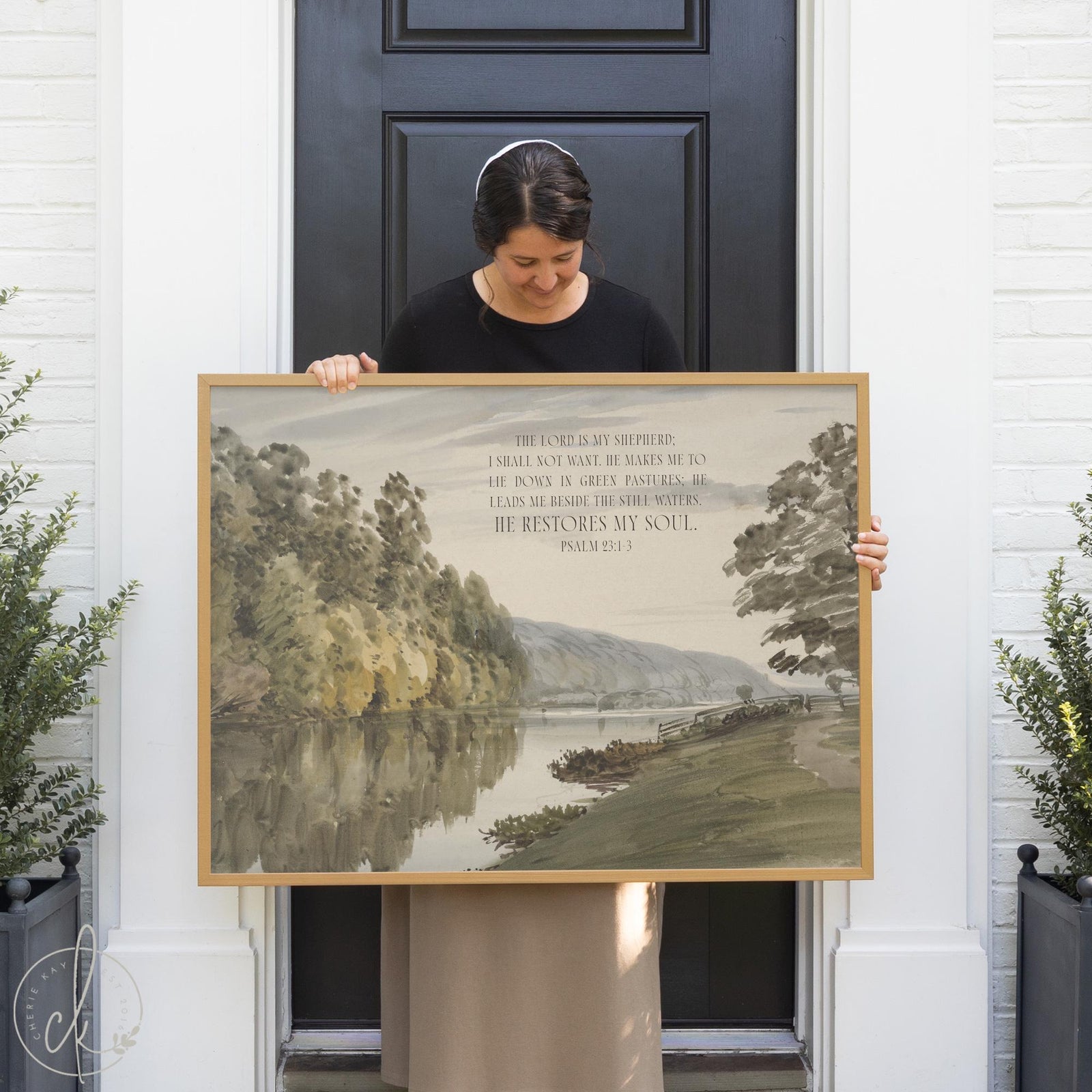 Psalm 23 wall art framed canvas landscape with scripture for Christian home decor