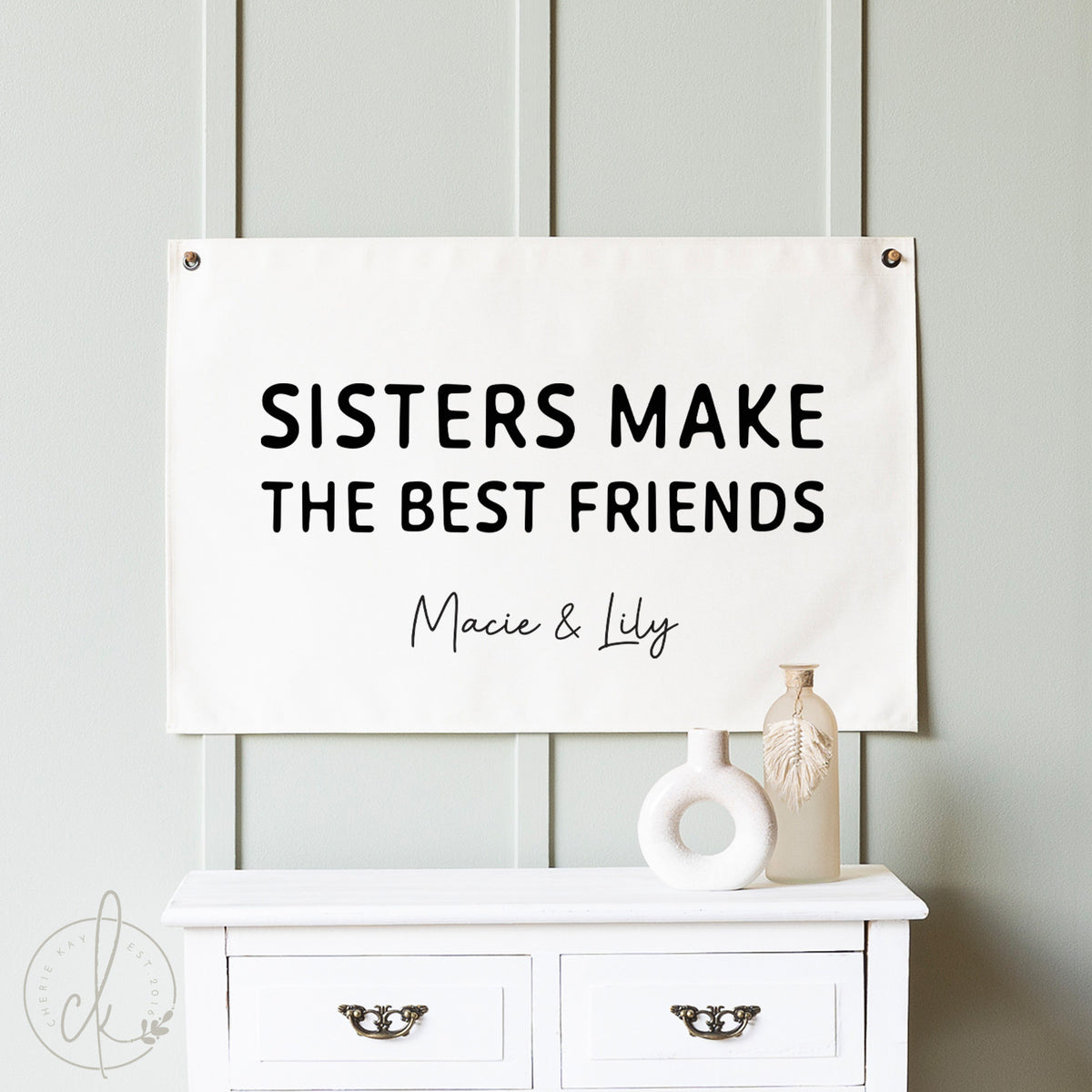 Personalized Sisters Make the Best Friends Canvas Sign | Custom Sister Name Banner | 66