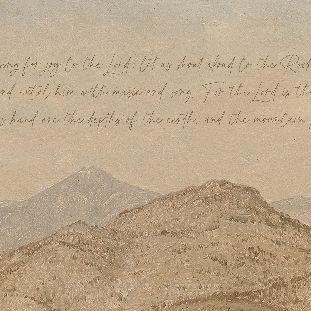 Scripture Wall Art | Psalm 95:1-4 Mountain Landscape Canvas Tapestry | T101