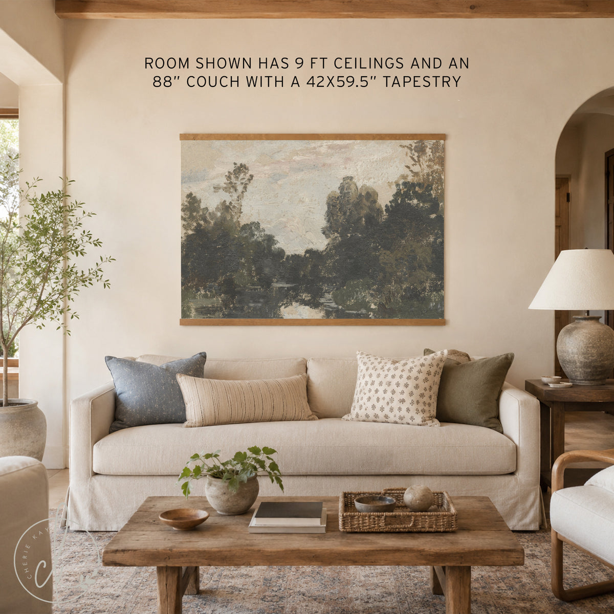 Impressionist Landscape Art | Large Canvas Tapestry | Vintage River and Tree Wall Hanging | T107