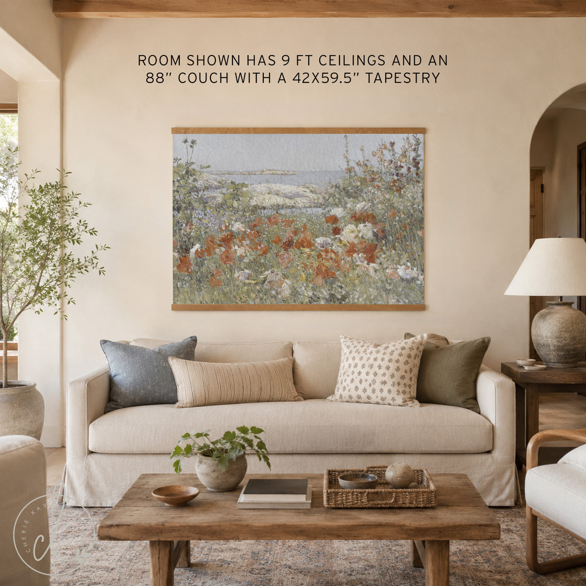Vintage Landscape Painting | Large Canvas Tapestry | Coastal Garden Wall Art | T110