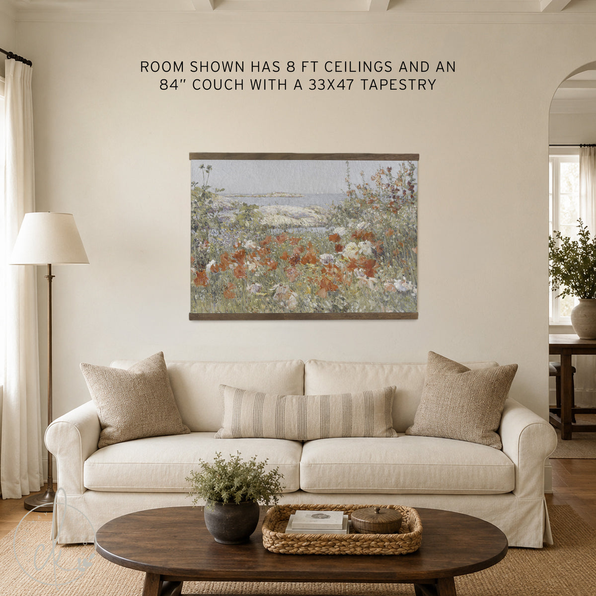 Vintage Landscape Painting | Large Canvas Tapestry | Coastal Garden Wall Art | T110
