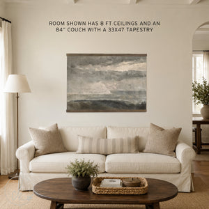 Moody Landscape Art | Psalm 107:29 Canvas Tapestry | Ocean Scripture Wall Art | T118