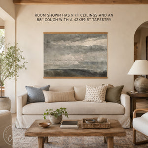 Moody Landscape Art | Psalm 107:29 Canvas Tapestry | Ocean Scripture Wall Art | T118