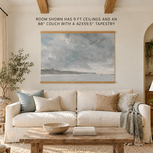 Coastal Seascape Wall Art | Large Ocean Landscape Canvas Wall Hanging | Blue & Gray Coastal Decor | T122