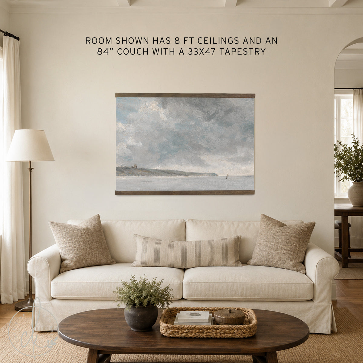 Coastal Seascape Wall Art | Large Ocean Landscape Canvas Wall Hanging | Blue & Gray Coastal Decor | T122