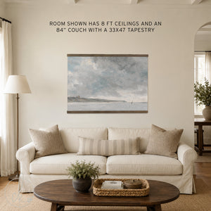 Coastal Seascape Wall Art | Large Ocean Landscape Canvas Wall Hanging | Blue & Gray Coastal Decor | T122