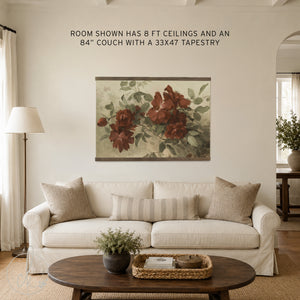 Dark Floral Wall Art | Large Canvas Tapestry | Moody Burgundy Flower Painting | T126