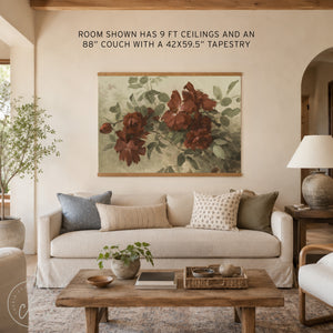 Dark Floral Wall Art | Large Canvas Tapestry | Moody Burgundy Flower Painting | T126