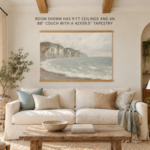 Monet Seascape Canvas Tapestry | 1 John 4:19 Scripture Wall Art | Coastal Impressionist Print | T138