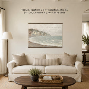 Monet Seascape Canvas Tapestry | 1 John 4:19 Scripture Wall Art | Coastal Impressionist Print | T138