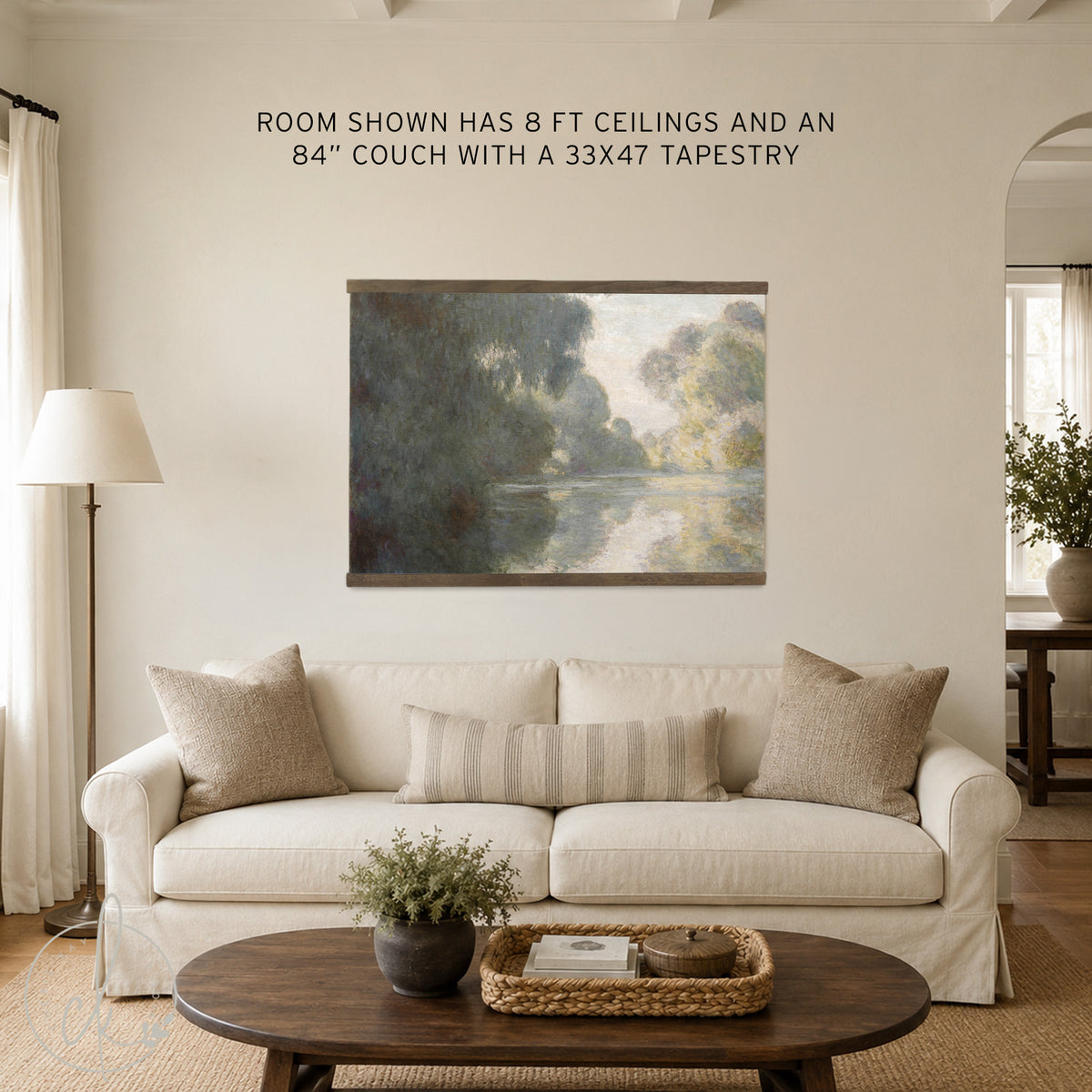 Monet Tapestry | Morning on the Seine Canvas Banner | Green Landscape Wall Art | T144